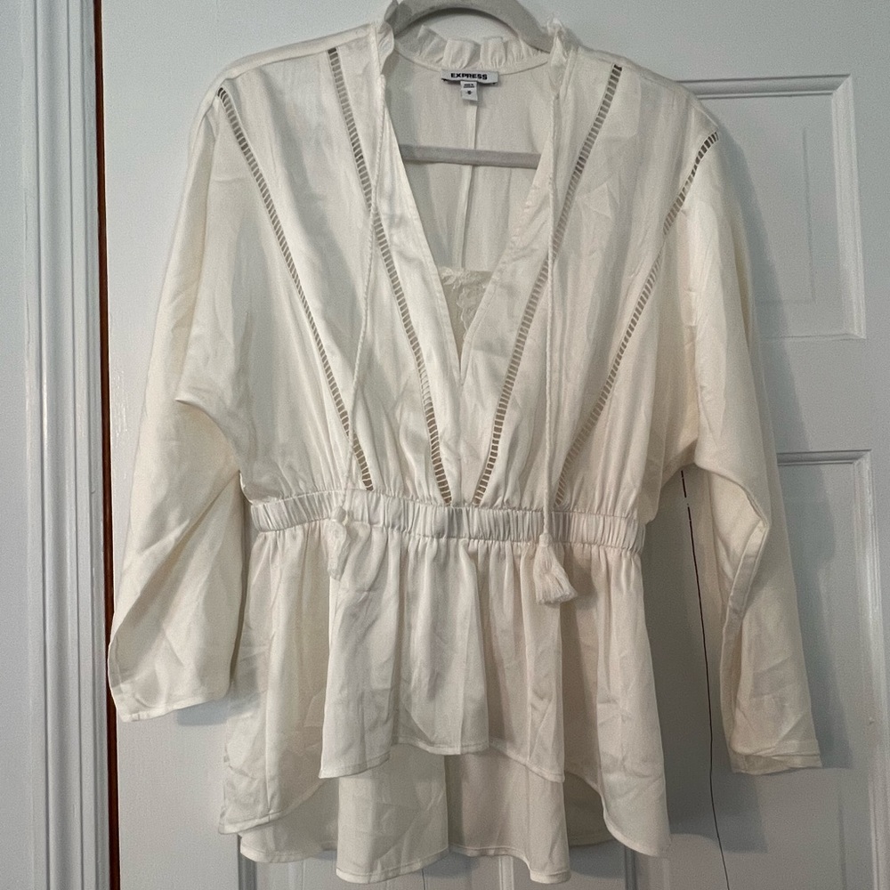 Express white satin-like blouse